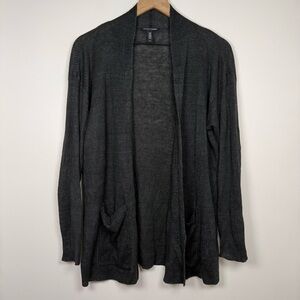 Eileen Fisher Gray Cardigan Open Front 100% Linen Lightweight  Size Medium